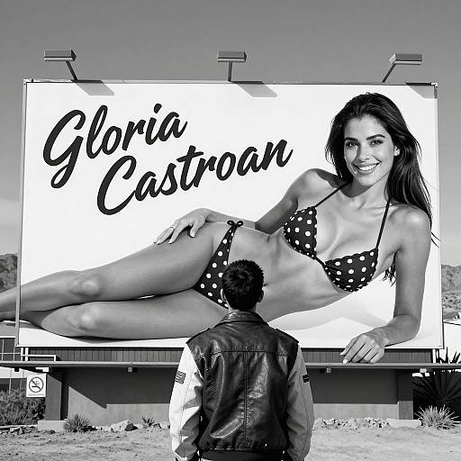 Man Viewing Billboard with Woman in Bikini