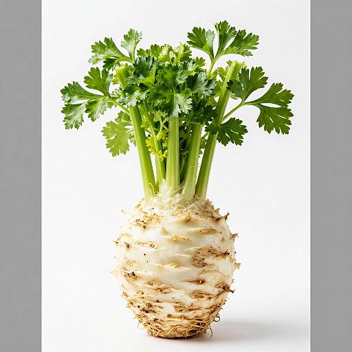 Fresh Celery Root with Green Leaves