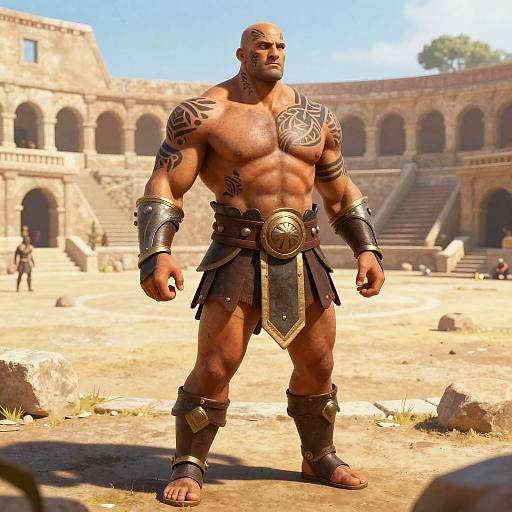 Hulking Gladiator in Sunlit Coliseum