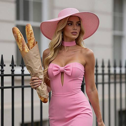 Blonde Woman in Chic Pink Dress