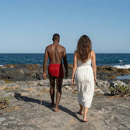 Couple Walking on Rocky Coastal Shore