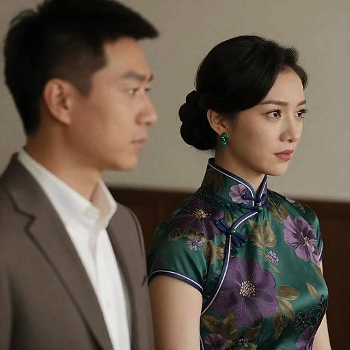 Elegant Asian Couple in Floral Cheongsam