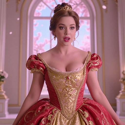 Cinematic Cinderella in Brocade Gown