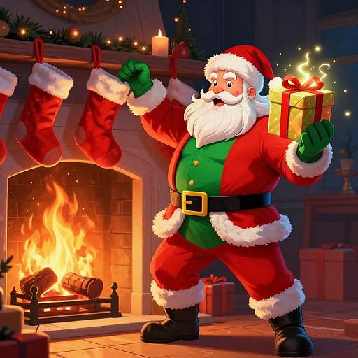 Marvelous Superhero Santa Filling Stockings