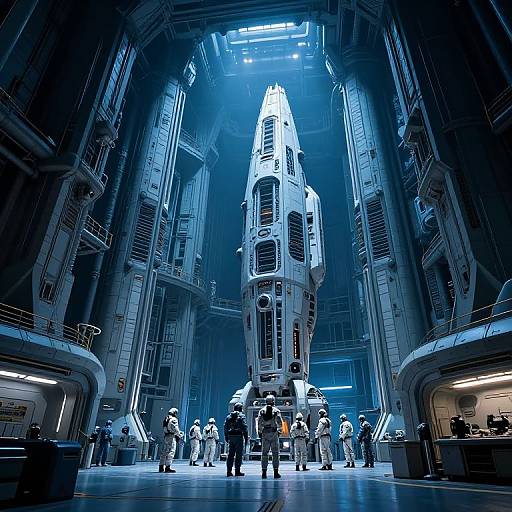 Sci-Fi Hangar with Towering Spacecraft