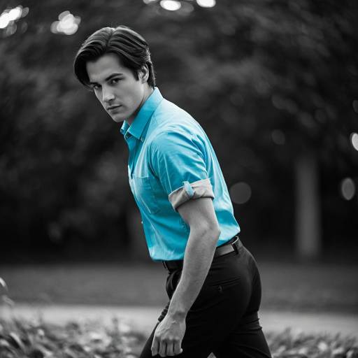 Young Man in Blue Shirt with Rolled Sleeves