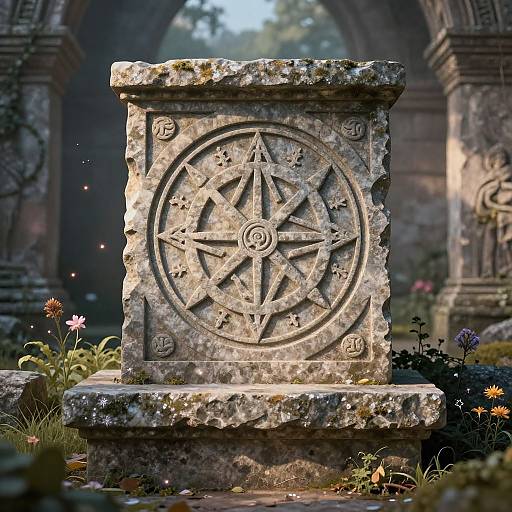 Intricate Alchemy Symbol on Stone Altar