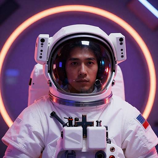 Intense Astronaut in Neon Room