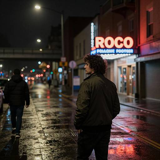 Vibrant Night City Scene with Neon Sign