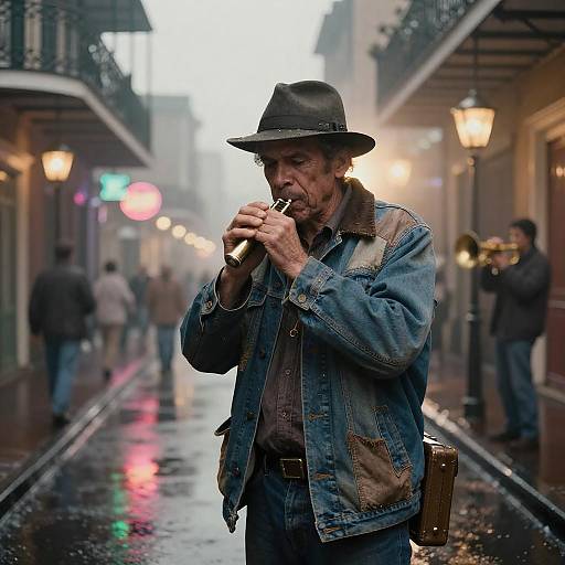 Grizzled Blues Harmonica Player, New Orleans Alley