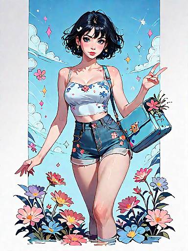 Young Woman in Floral Summer Outfit