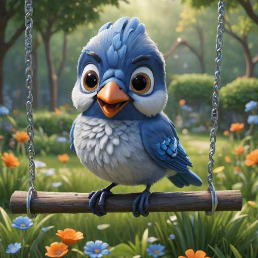Cute Bluebird on Garden Swing