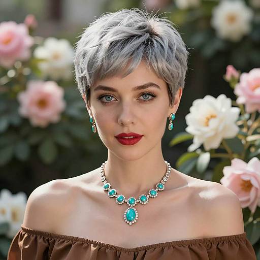 Elegant Woman with Short Gray Hairstyle