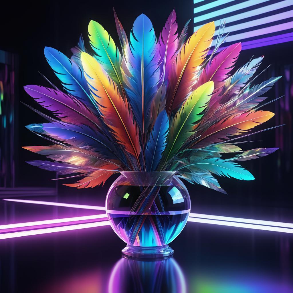 Colorful Feathers in Retro Futurism Vase