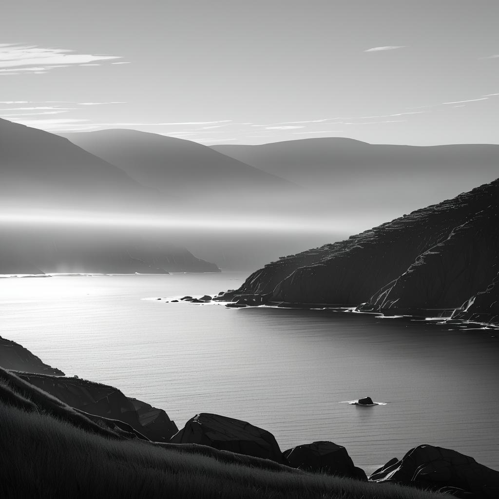 Serene Greyscale Headland at Dawn