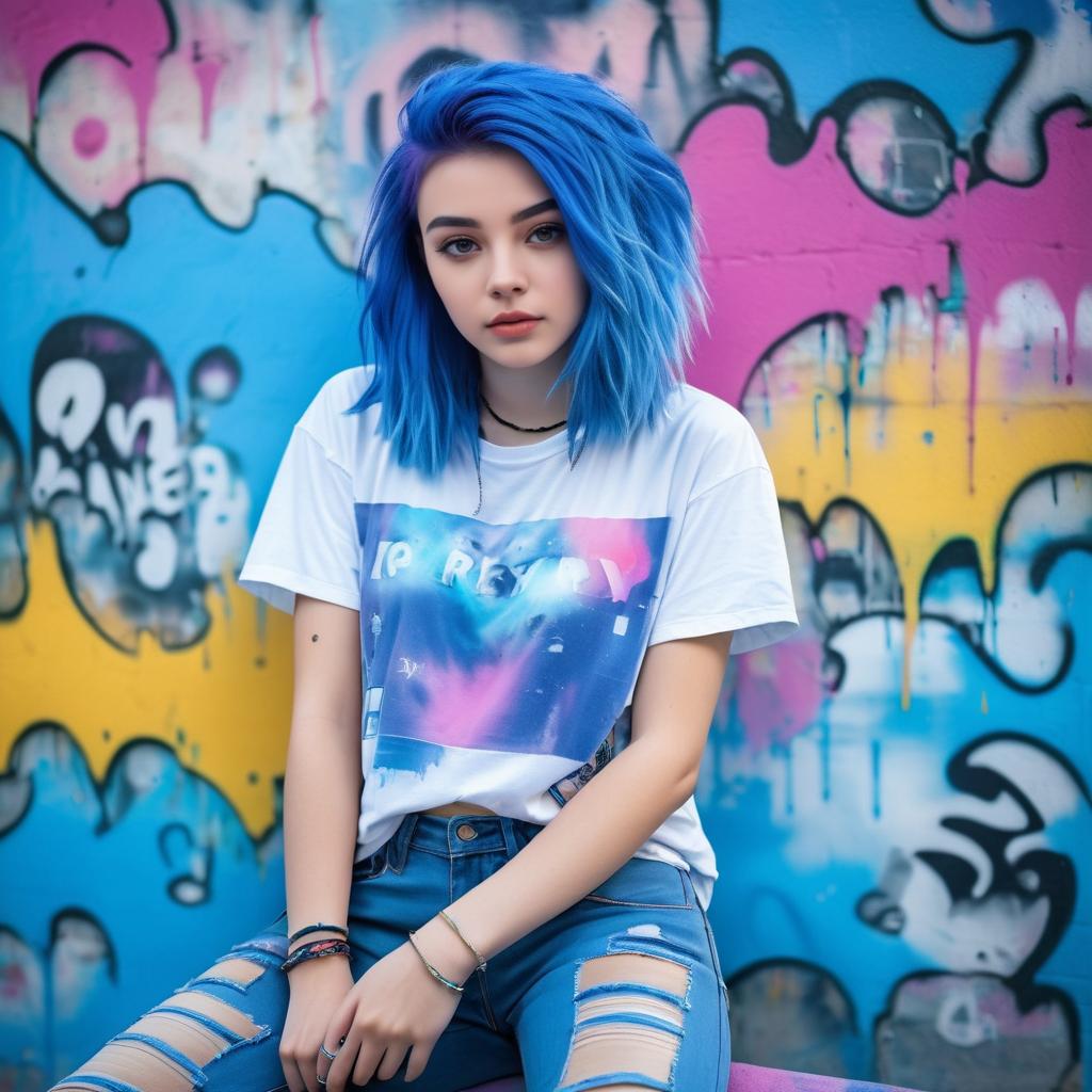 Vibrant Teen Girl Against Graffiti Wall