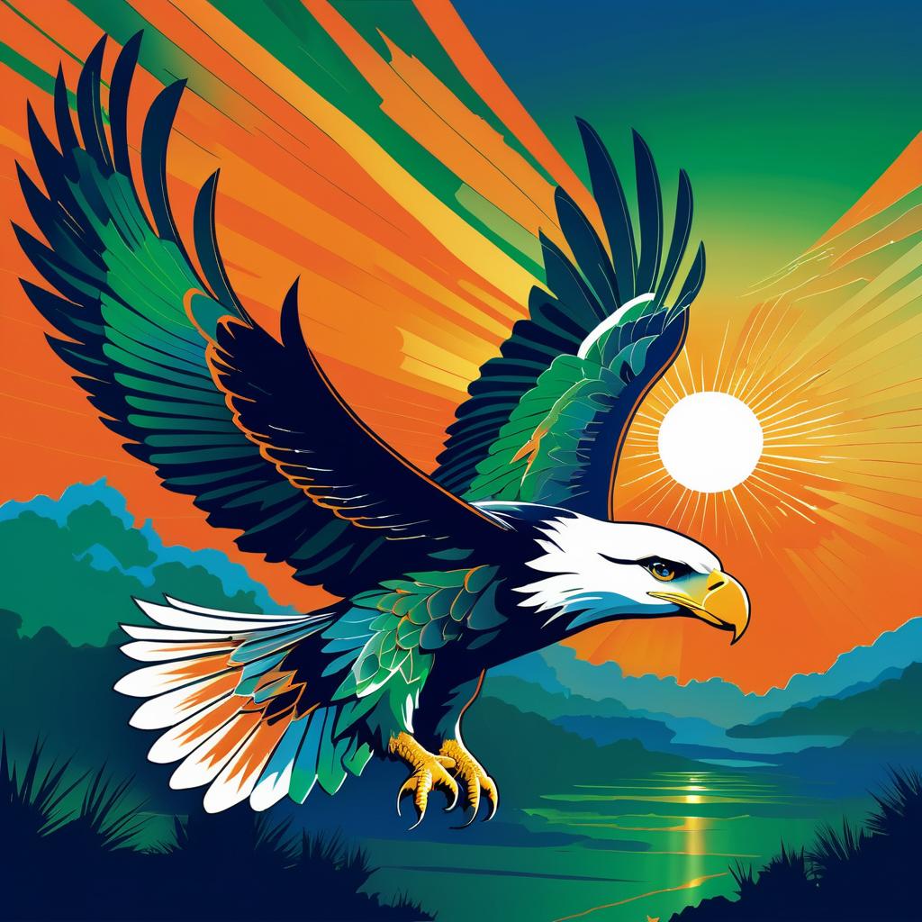 Soaring Eagle at Dawn with Vibrant Colors