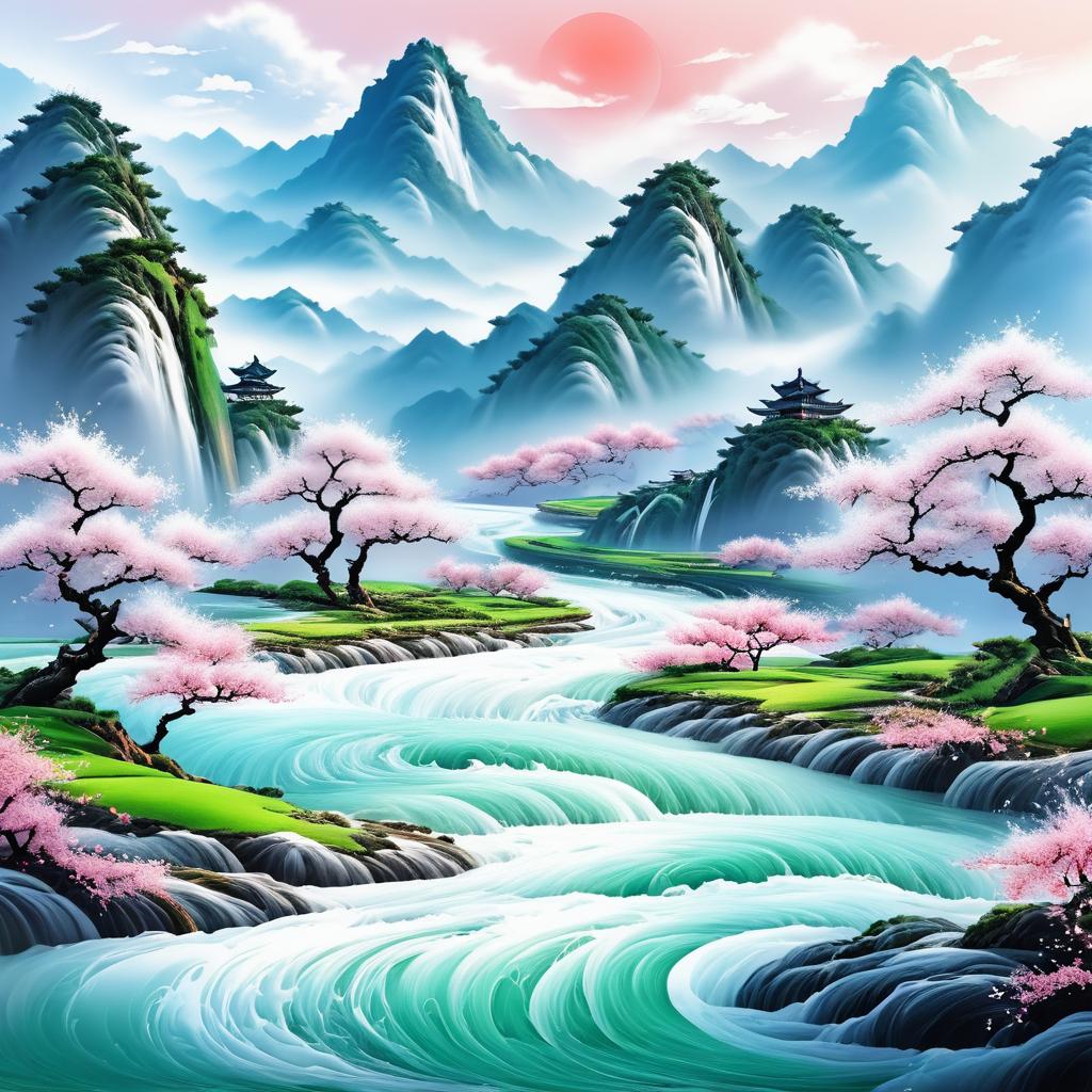 Stunning Cherry Blossom Mountain Scenery