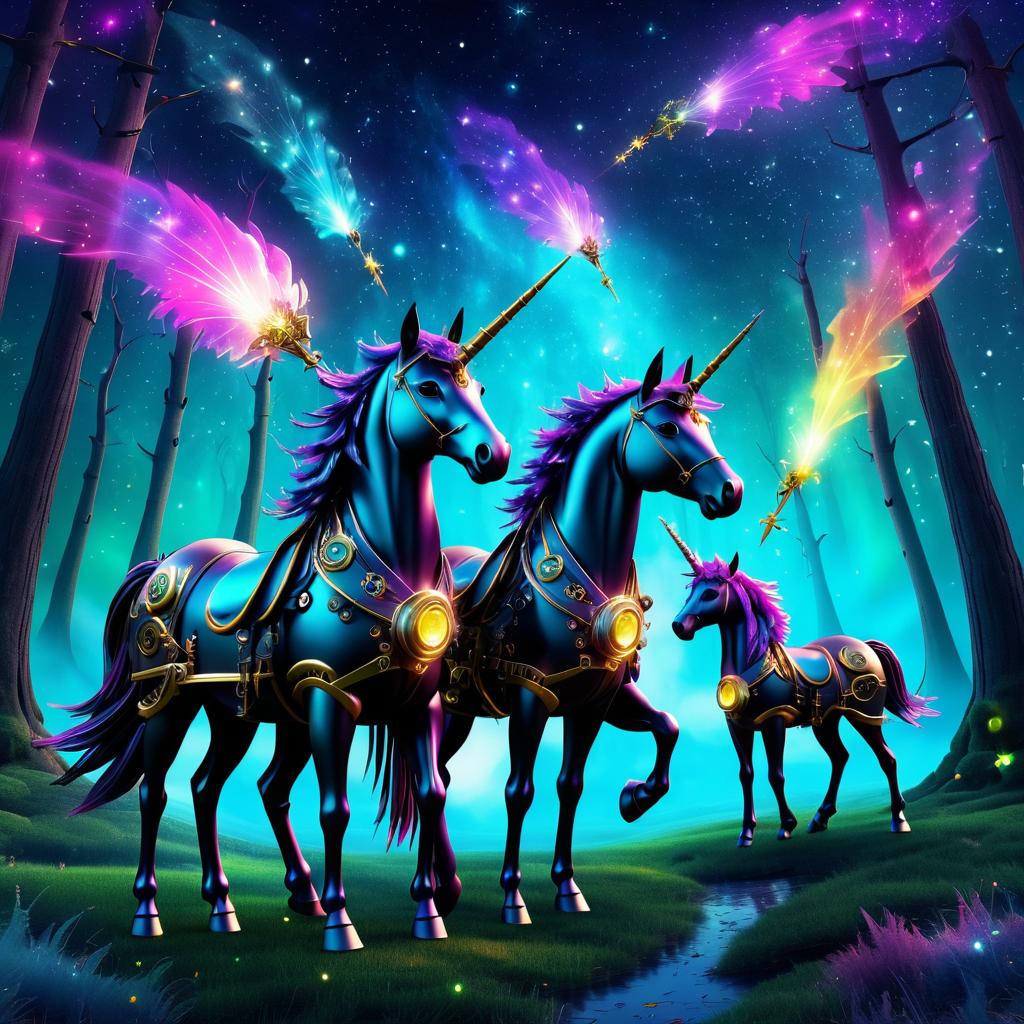 Cosmic Steampunk Unicorns in Nebula Wonderland