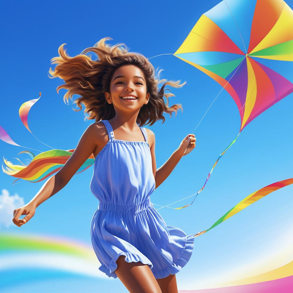 Joyful Girl Flying a Colorful Kite