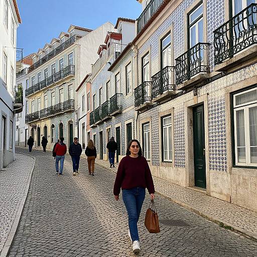 Historic Lisbon Cobblestone Street Scene