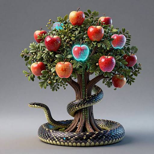 Binary Code Snake with Holographic Apples