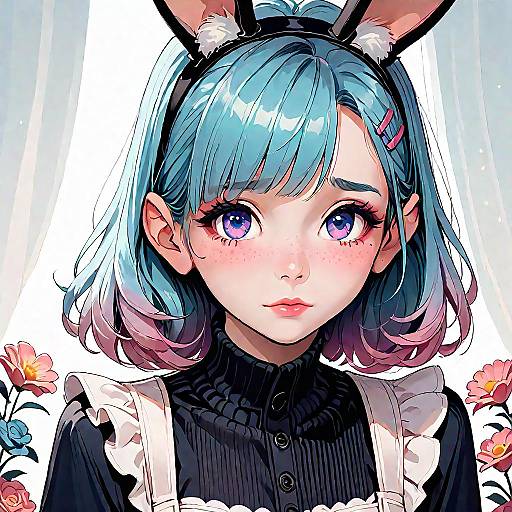 Shy Full-Body Girl with Bunny Ears