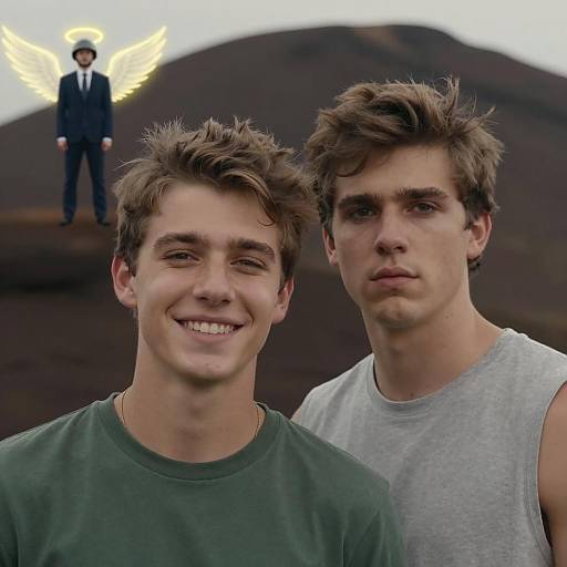 Portrait of Two Young Men with Angelic Figure in Background