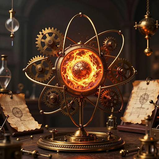 Steampunk Mechanical Atom in Alchemist Workshop