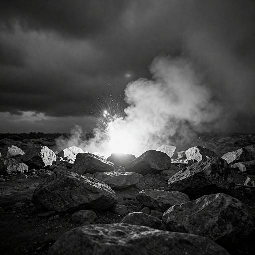 Dramatic Rocky Landscape with Explosive Light