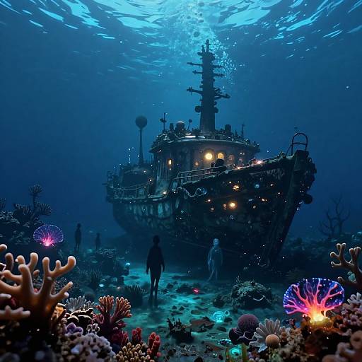 Ethereal Bioluminescent Underwater Wreck