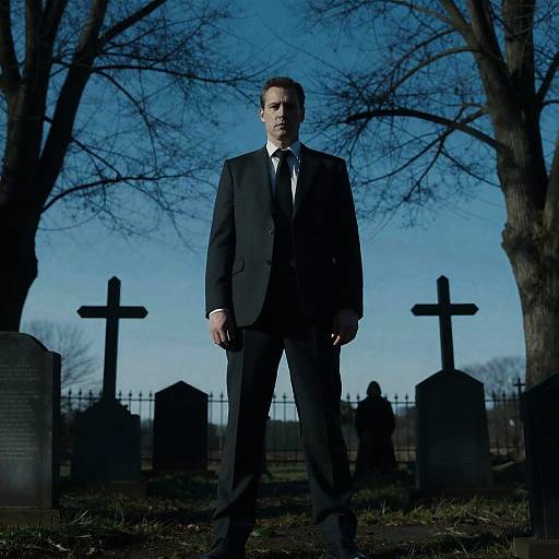 Gothic Cemetery with Tall Serious Man