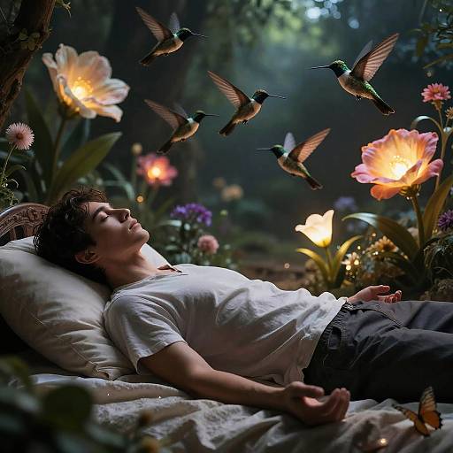 Young Man Meditating in Celestial Garden