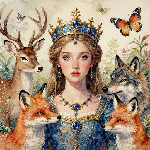 Medieval Princess with Mystical Creatures