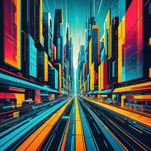 Futuristic Abstract Cityscapes in Vivid Colors