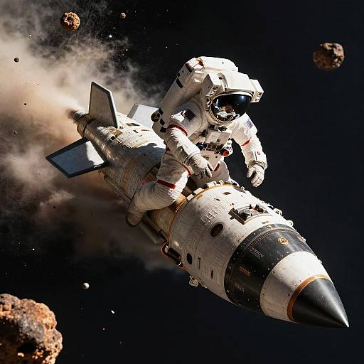 Astronaut Rocket Ride through Asteroid Belt