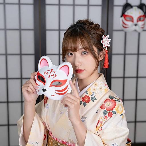 Elegant Asian Woman in Floral Kimono