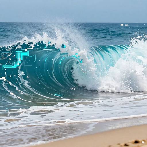 AI Digital Waves Crashing Scene