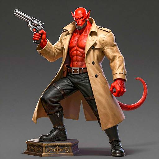 Intense Red Demon with Revolver Illustration