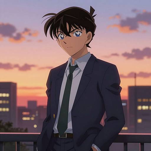 Anime High School Character at Sunset
