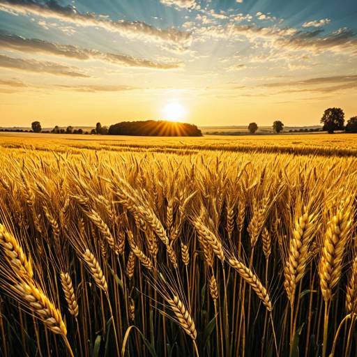 Golden Wheat Field at Sunset Scene