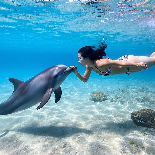 Woman Swimming with Playful Dolphin
