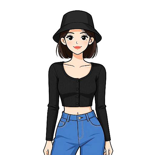 Chic Smiling Woman in Blue Trousers