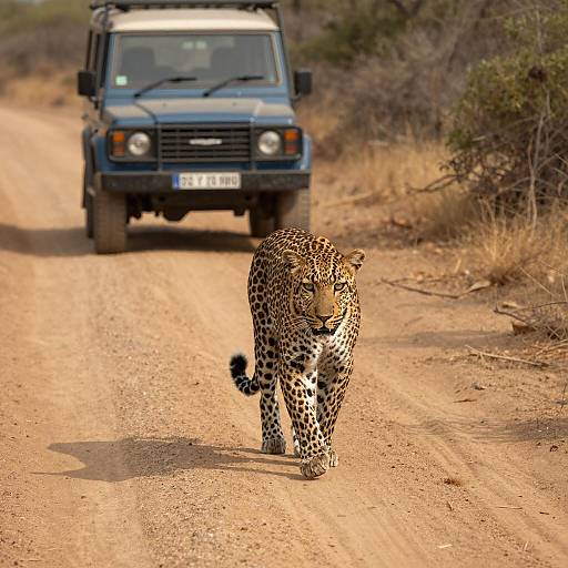 Leopard on Dusty Road in Nature