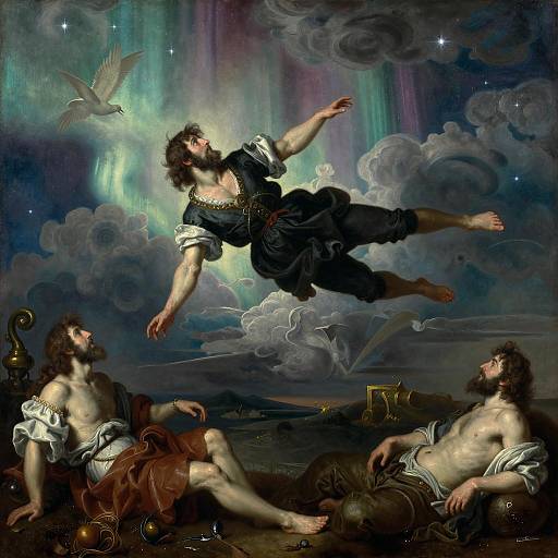 Baroque Style Men Floating with Aurora and Stars