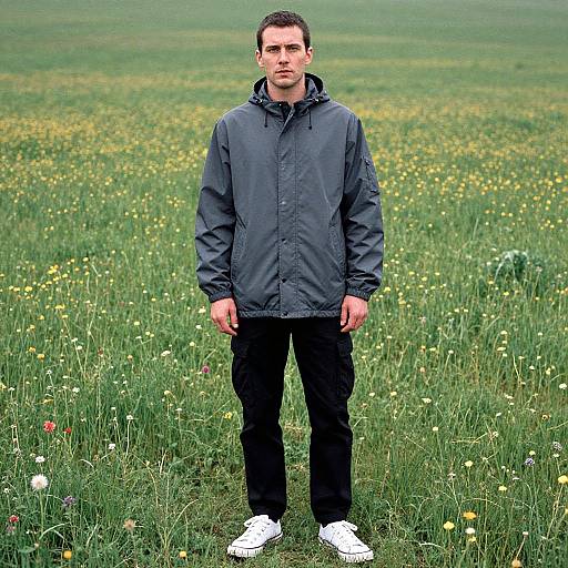 Man in Charcoal Anorak in Meadow