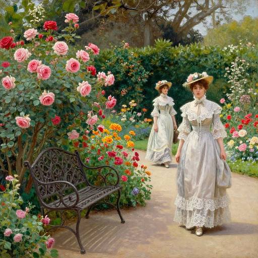 Victorian Garden with Blooming Roses