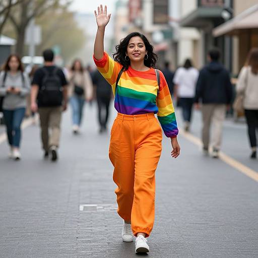 Woman in Vibrant Rainbow Outfit