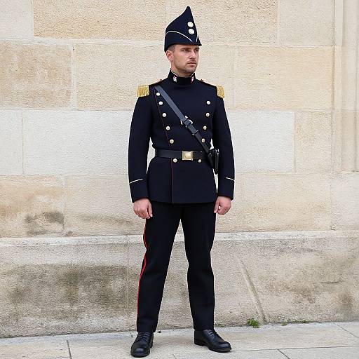 French Soldier in Uniform by Wall