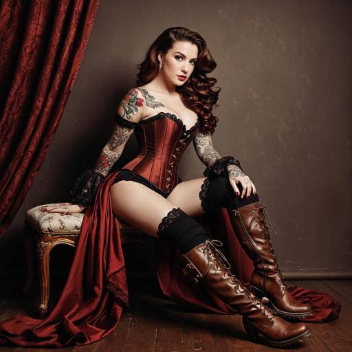 Glamorous Woman in Vintage Corset and Boots